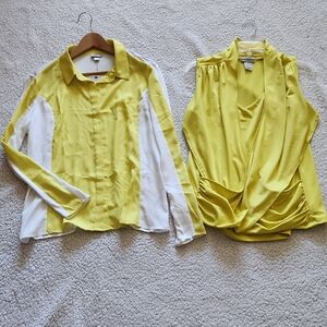 Worthington NWT Yellow & White Button Down Shirt & Jessica London Yellow Top